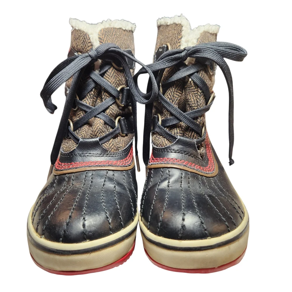 Sorel Tivoli II Herringbone Winter Snow Boot Insulated Black Fleece Duckboot 5.5